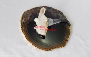 Crystal Druze Wine Kit Stopper + Golden Agate Plate Holder - Utensils